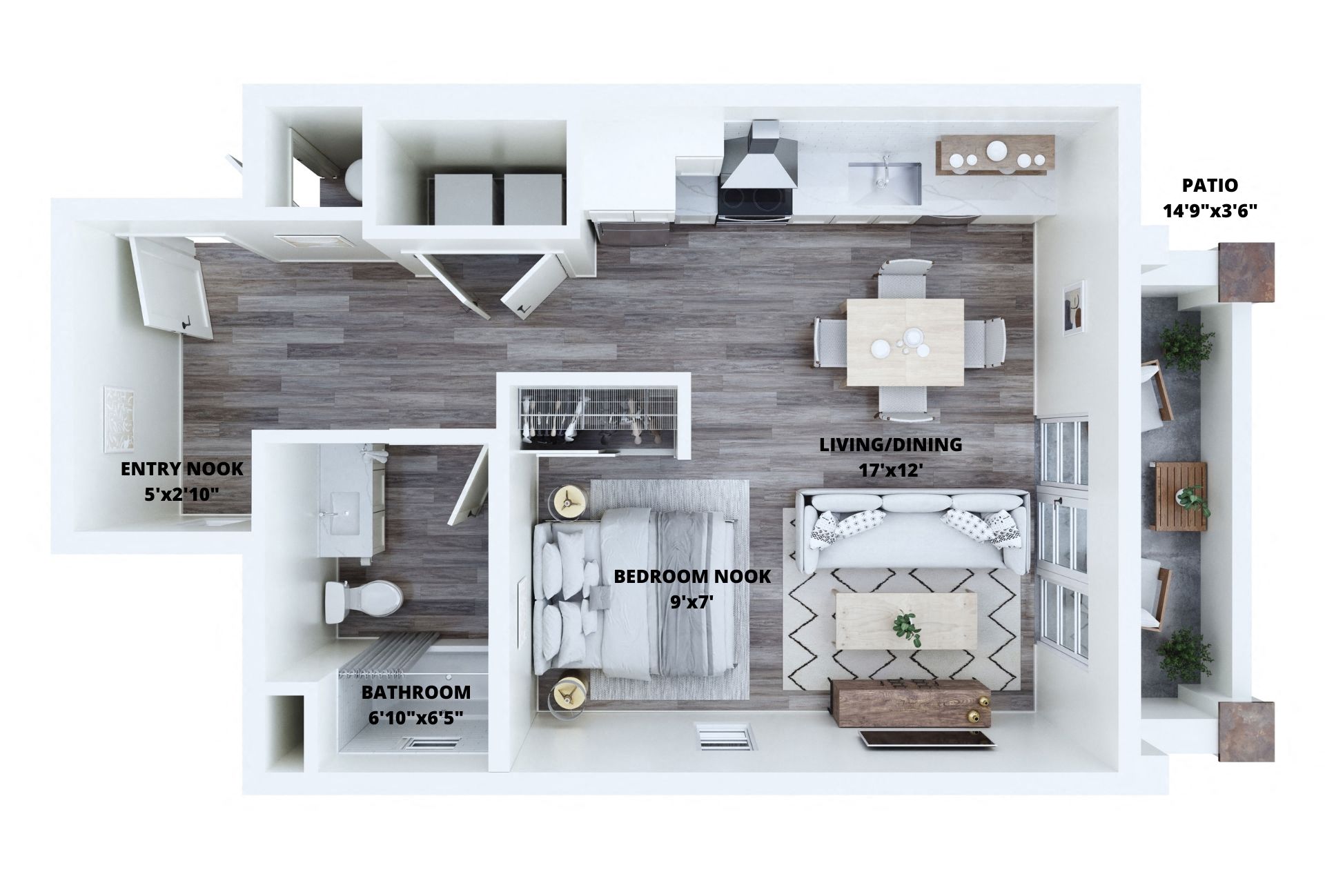 Floor plan for studio, 1 bath, 592 sqft
